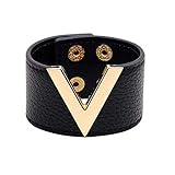 Wide Cuff Leather Wrap Bracelet V Shape 21cm 8 inch Length (Black)