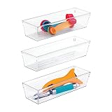 iDesign Sierra Plastic Drawer Organizer, Storage Container for Silverware, Utensils, Kitchen Gadgets in Pantry, Cabinets, Countertops, 3" x 9" x 2", Set of 3 - Clear
