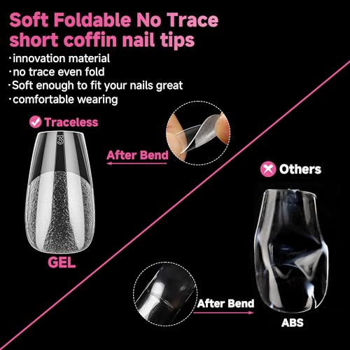 UNA GELLA Ballerina Short False Nails, 312 Pieces 12 Sizes, Tips Nails Coffin Short Semi Matte Full Cover, Tips Press On Nails for DIY Acrylic Extension