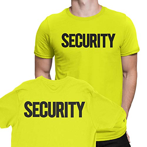 NYC FACTORY Security T-Shirt Front Back Print Mens Tee Staff Event Uniform Bouncer Screen Printed (Neon-Black, 2XL)