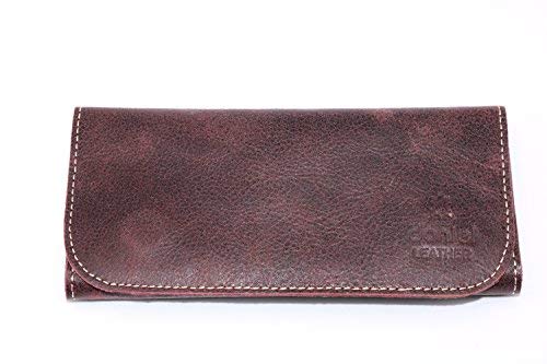 Real Leather Tobacco Pouch with Inside Lining, Space Enough to Hold Upto 50g of Baggie, with Slot for Rolling Paper and Zip Pocket for Filter (Purple)