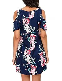 QIXING Vestido de verano informal suelto con hombros descubiertos y bolsillos, para dama.