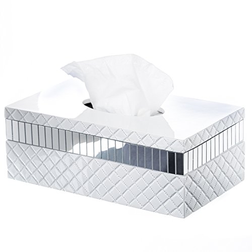 Quilted Mirror Tissue Box Cover Rectangular (10 x 5.8 x 3.75)  Decorative Bath Tissues Paper Napkin Holder- Resin Rectangle Napkins Container- Bottom Slider- For Elegant Bathroom Dcor