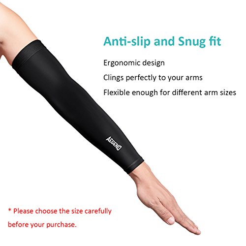 Arm Sleeves Medium Black Aegend Cool Arm Sleeves UV Protection for Men Women Youth Arm Warmers for Cycling Golf Baseball Basketball Tattoo Cover Elbow Sleeves