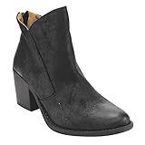 QUPID FC38 Women's Distressed Mid High Block Heel Ankle Booties Half Size Small