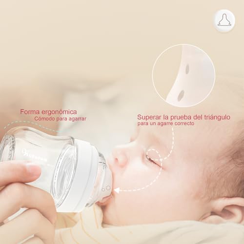 Glass Baby Bottles, Anti-Colic Bottles, 3 Months+, 240 ml, with Medium Flow Nipple 2 (M) Silicone, Lightweight and Easy to Clean, BPA Free, Pack of 2 - White