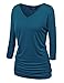 Made By Johnny MBJ WT1036 Womens V Neck 3/4 Sleeve Dolman Top with Side Shirring XXL Teal