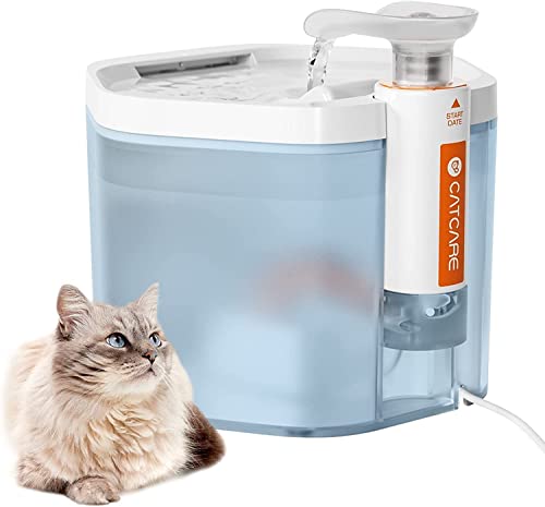 Fontaine à Eau pour Chat 2.5L, Distributeur Eau pour Chien Silencieux avec Filtre Remplacement, Fontaine Chat sans BPA, Facile a Nettoyer, Filtres Anti-odeurs et Mauvais goût, USB Charge 1.8M, Bleu