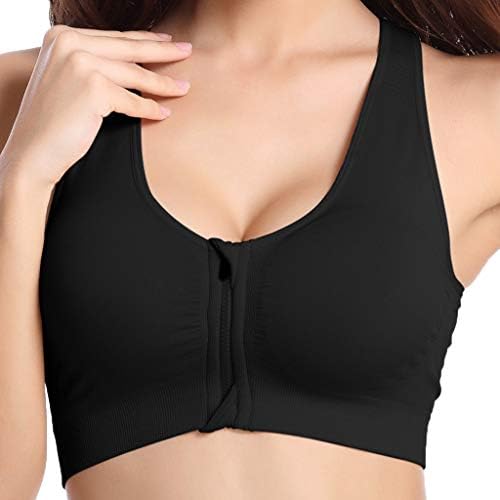 Womens Zip Front Sports Bra Wireless Post-Surgery Bra Closure Sports Bra Padded Workout Yoga Quakeproof Bras