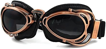 Motorcycle Ridding Goggles Sports Outdoor Clear Lenses UV Protection Sunglasses Vintage Aviator Pilot Goggles (Copper Frame with Smoke Lenses)