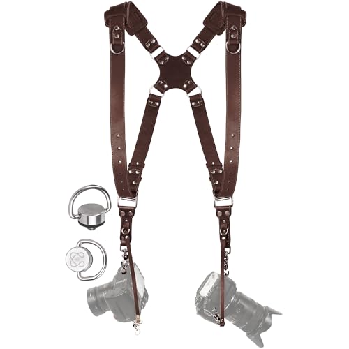 C Coiro Dual Camera Harness for Photographers, Double Adjustable Leather Strap DSLR/SLR, Dual Shoulder Harness