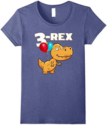Womens 3-Rex Birthday Dinosaur Shirt Boy or Girl Turning Three Tee Small Heather Blue
