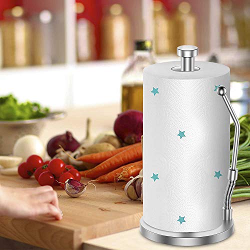 AmazeFan Paper Towel Holder Vertical Design with Long Spring, Food Grade 304 Stainless Steel, Drawing Process, One-Handed Operation, Multi-Functional Paper Towels, 2 Year Full-Refund