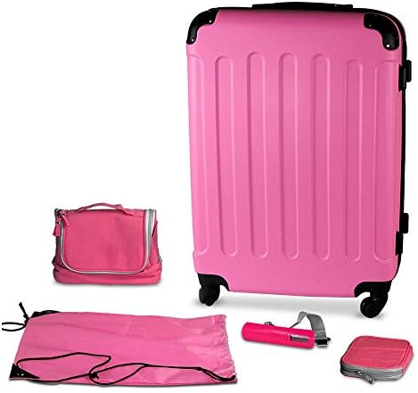 Pink 24 Inch Hard Shell Suitcase With Spinner Wheels and Accessories