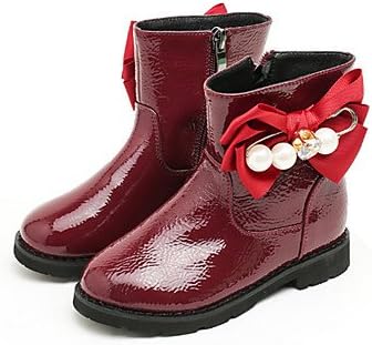 KeKaFu Girls' Shoes Patent Leather Fall Winter Fluff Lining Fashion Boots Bootie Boots Booties/Ankle Boots Bowknot For Wedding Dress Red Gray