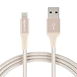 AmazonBasics Double Braided Nylon Lightning to USB Cable, Advanced Collection, MFi Certified iPhone Charger, Gold, 6 Foot
