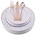 WELLIFE 125 PCS Rose Gold Plastic Plates, Includes: 25 Dinner and 25 Dessert Plates, 25 Forks, 25 Knives, 25 Spoons for Party,Disposable Dinnerware Set