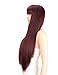 Kalyss 28 inches Women's Silky Long Straight Mixed 99J Burgundy color Heat Resistant Yaki Synthetic Wig with Bangs Darily Party Dress Women Wigs (Burgundy)