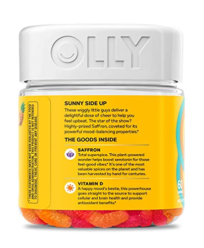 OLLY HELLO HAPPY GUMMY WORMS, MOOD BALANCE SUPPORT, VITAMIN D, SAFFRON, ADULT CHEWABLE SUPPLEMENT, TROPICAL ZING – 60 COUNT