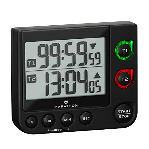 MARATHON 100 Hour Dual Digital Timer with Two Blinking Visual Alarms