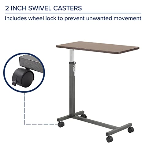 Drive Medical 13067 Adjustable Non Tilt Top Overbed Table With Wheels