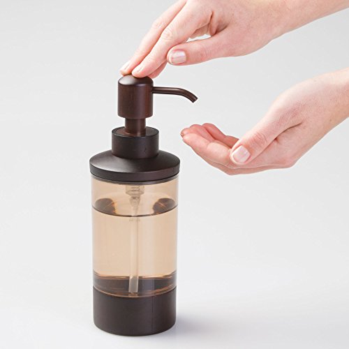 mDesign Liquid Hand Soap Dispenser Pump Bottle for Kitchen, Bathroom | Also Can be Used for Hand Lotion & Essential Oils - Amber/Espresso Bamboo - Thumbnail 3