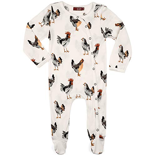 MilkBarn Organic Cotton Footed Romper Chickens, White (3-6 Months)