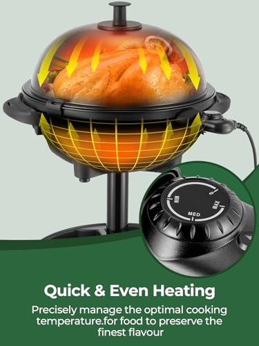 FOHERE 2400W Electric Barbecue 2 in 1: Stand & Table Grill, Adjustable Temperature 0-300°C, 2 Zones, Non-Stick Plate Diameter 41 cm, Condiment Rack and Grease Tray, Black