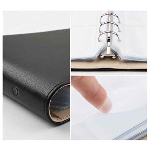 Business Card Book Holder, AHGXG PU Leather Organization with 3 Ring Binders and Folder Pen Holder, 360 Cell