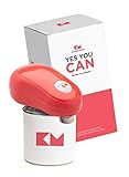 Kitchen Mama One Touch Electric Can Opener: Open Your Cans with A Simple Push of Button and Automatic Shut-off - No Sharp Edge, Food-Safe and Battery Powered Can Opener (Red)