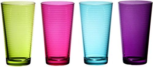 Finest Quality Drinking Glassware ~ Highball Glasses Set of 4 ~ 17 Oz Assorted Drinking Colored Glass (Level Solar)