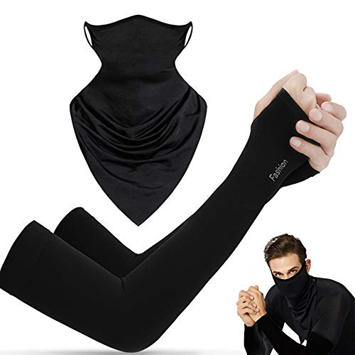 BOBILIFE Cooling Arm Sleeves and Face Mask with Neck Gaiter for UV Protection - Sun Block for Men & Women, for Outdoor Sports, Running, Golf, Cycling, Driving, Fishing (Black, Small/Medium)
