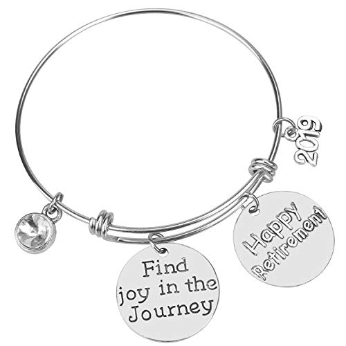 Hazado Happy Retirement 2019 Find Joy in The Journey Expandable Silver Charm Bracelet Adjustable Bangle Office Worker Gift Retire