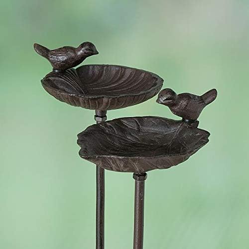Bird Bath on Stake for the Garden made of Cast Iron - 2 Different Designs, 1 Piece, 20 x 14 cm x 98 cm, Bronze - Image 5