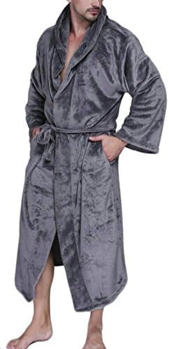 Smallwin Men's Flannel Hoodie Comfort Robe Kimono Long Bathrobe Dark Gray XXL