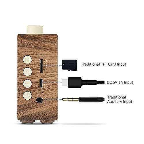 Portable Bluetooth Speaker Vintage Retro Style Wood Grain Bluetooth 4.1 Wireless Speaker with FM Radio Alarm Clock AUX Input Support TF Card (Walnut)