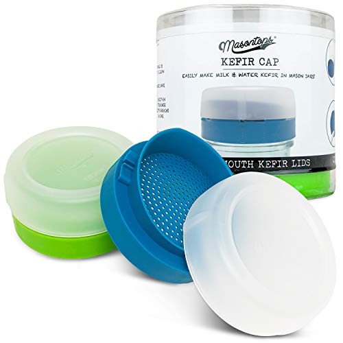 Masontops Kefir Caps - Wide Mouth Mason Jar Lids - Live Culture Grains Strainer - 2 Pack