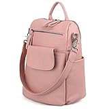 UTO Women Backpack Purse 3 ways PU Washed Leather Ladies Rucksack Shoulder Bag Pink