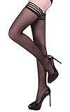 HONENNA Sexy Striped Thigh High Stay Up Silicone Sheer Stockings (Large, Black)