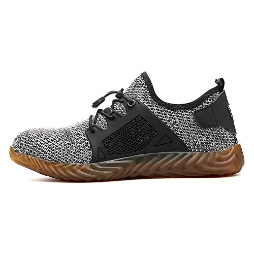 TICCOON Steel Toe Shoes Work Safety Shoes for Men and Women Lightweight Industrial & Construction Shoe (10 M US Women/8 M US Men, YX03-GRAY)