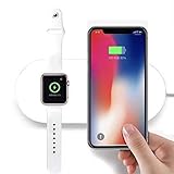 FACEVER 2 in 1 Qi Wireless Charging Pad, Fast Charger Compatible with iWatch Apple Watch Series 4/3/2, iPhone X XS MAX 8 8 Plus, Samsung S8 S7 Edge S6 Edge+ Note 8, Nexus 5/6/7, White
