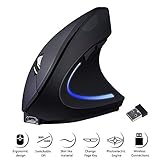 Ergonomic Mouse,Vertical Wireless Mouse, Rechargeable 2.4G High Precision Optical Vertical Mouse, 3 Adjustable DPI Levels, 6 Buttons Laptop,PC,Computer,Desktop,Notebook 【Large Hands】- Black