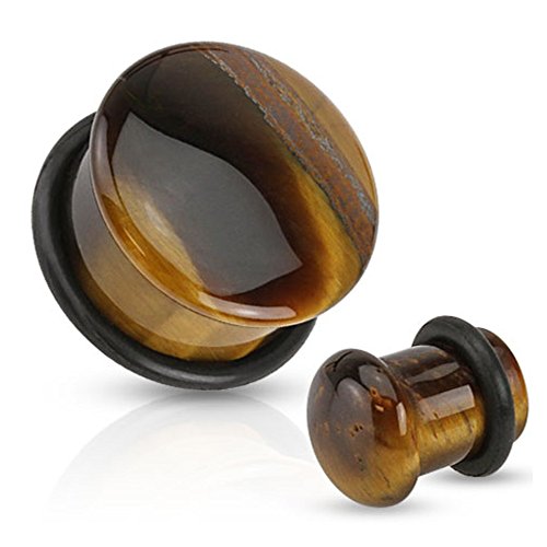 Pair of Organic Tiger Eye Stone Plugs Ear Gauges 6g 4g 2g 0g 00g 1/2 9/16 5/8 (4g)