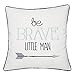 ADecor Be Brave Little Man Cotton Embroidered Decorative Square Accent Throw Pillowcase - Nursery Decor, Baby Room Decor - 18x18 Inches, Offwhite