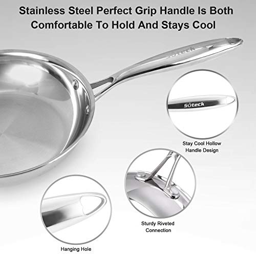 Fry Pan Set of 2 8" & 10" TriPly Stainless Steel Frying Pan, Oven