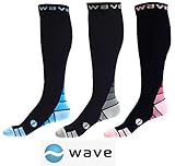 Compression Socks (1 pair) for Women & Men by Wave - Best For Running, Athletic Sports, Crossfit, Flight Travel, Maternity Pregnancy, Nursing