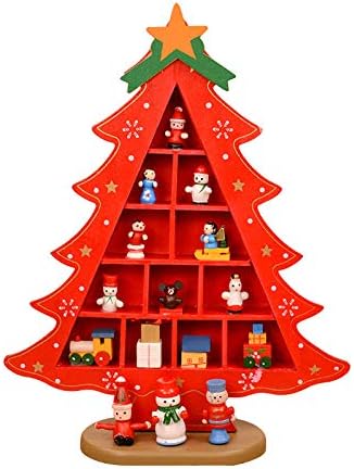 Amazon Tesss クリスマスツリー 木製 クリスマスとdiyの工芸品の装飾を吊るすサンタクロースツリー 木製クリスマスツリー 北欧風 クリスマス 飾り 置物 デスク装飾ギフト 卓上インテリア おしゃれ ツリー 飾り 可愛い 雑貨 装飾 22 28cm レッド クリスマスツリー