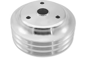 IMOOA Long Water Pump Crankshaft Pulley Triple Groove LWP for Chevy SBC 283 305 327 350 383 400 1955-1986 Polished Aluminum