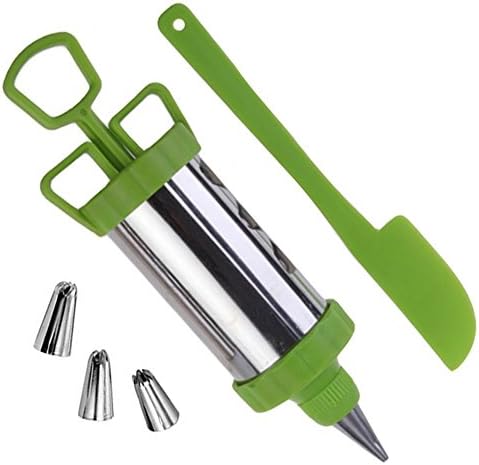 Happy Friends - Chromed Steel & ABS Cookie Press - Icing Gun Set with 4 Nozzles and Palette