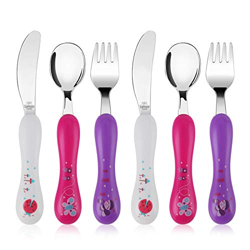Lehoo Castle Children's Cutlery Set, 6pcs Stainless Steel Toddler Kids Cutlery Flatware for Girls, Incudes 2 x Spoons, 2 x Forks, 2 x Knives